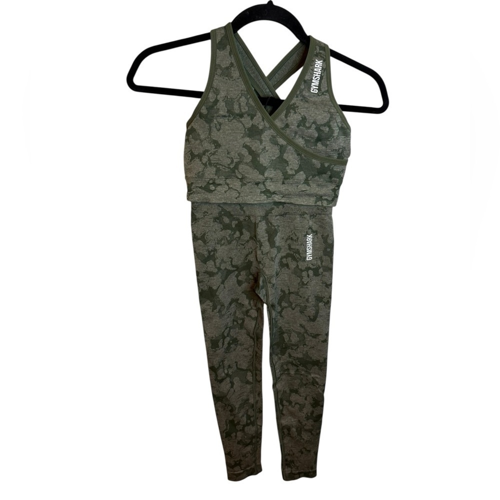 Gymshark Adapt Green Camo Seamless Sport Bra and Legging Set